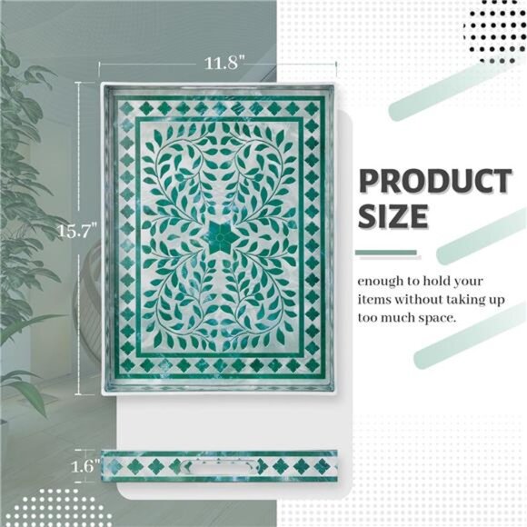 Green Rectangular Serving Tray Decorative Plastic Tray with Handles for Home - Picture 3 of 8